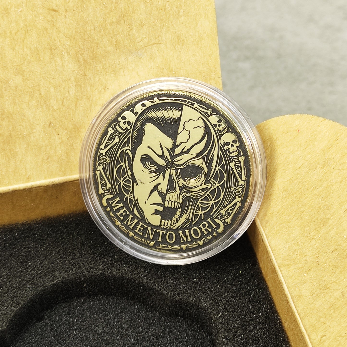 Brass Memento Mori Coin with Deep Engraving – Dual "Life and Death" Design + Personalization