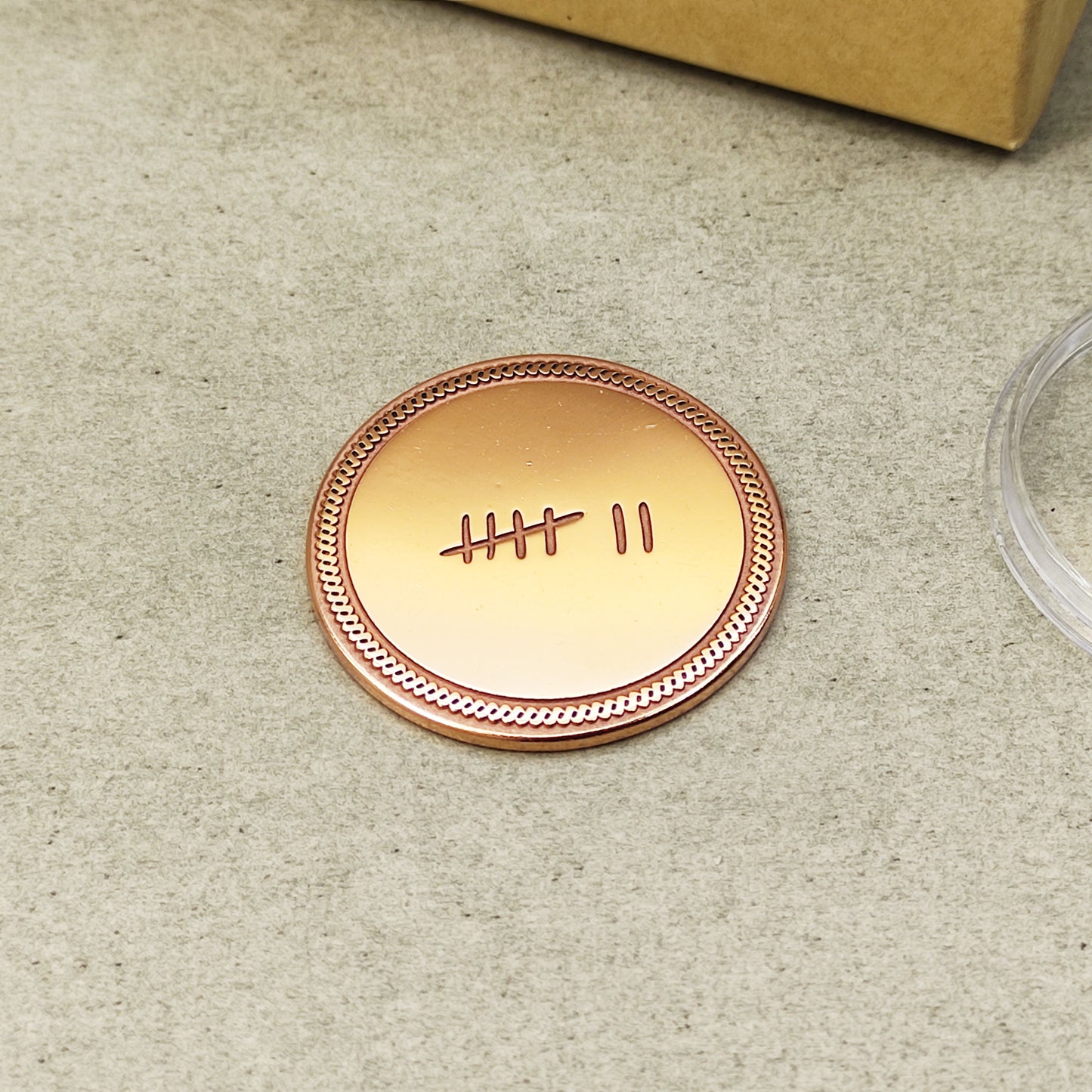 Copper "Tally Mark" 7th Anniversary Coin with Personalization – Copper Wedding Gift