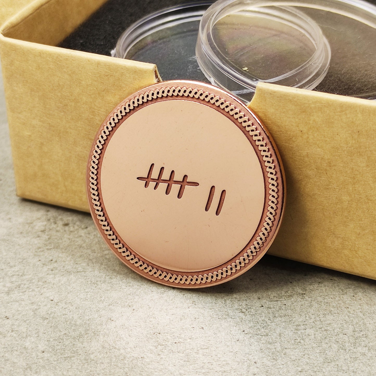 Copper "Tally Mark" 7th Anniversary Coin with Personalization – Copper Wedding Gift