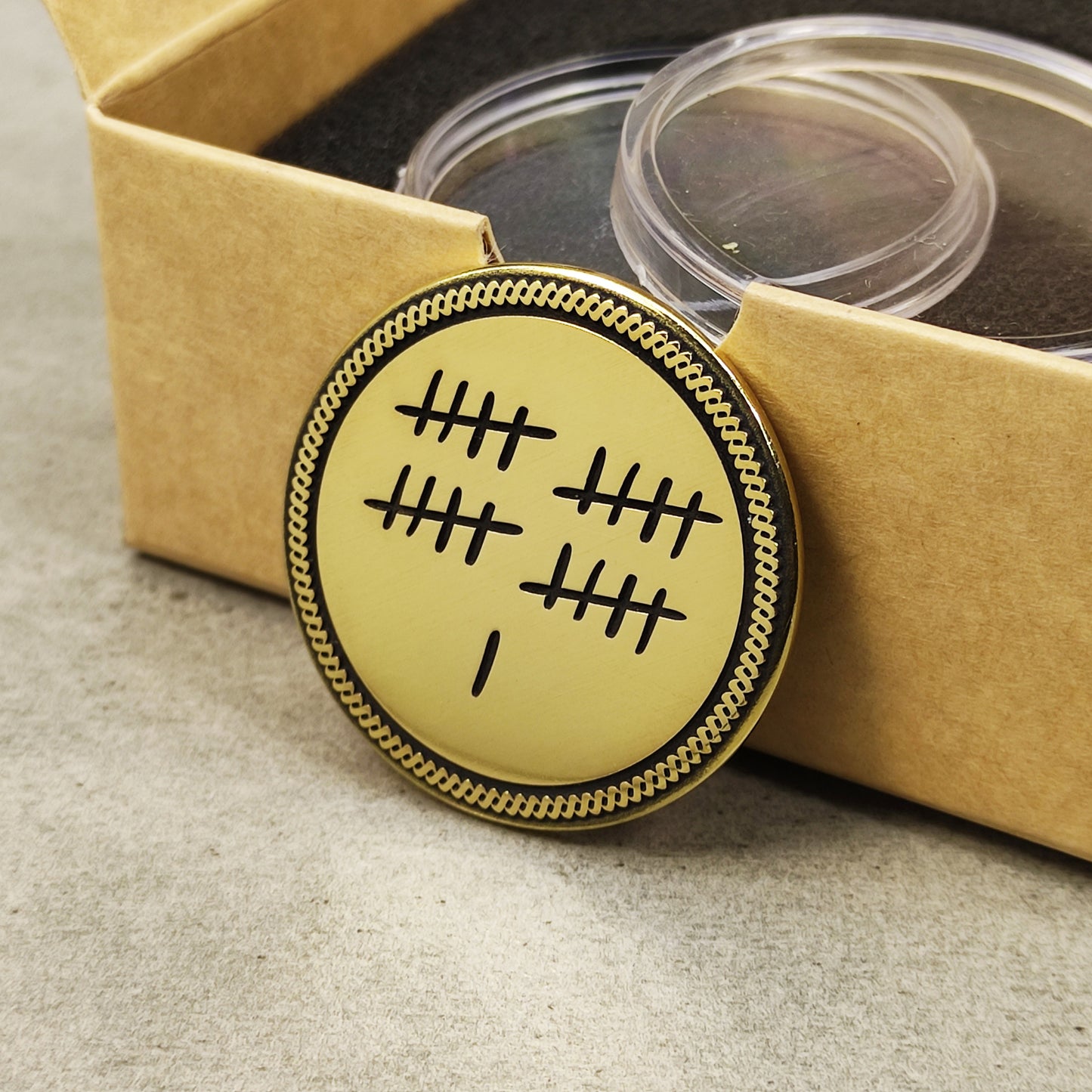 Brass Tally Mark Coin for 21st Wedding Anniversary – Personalized Engraved Gift for Couple