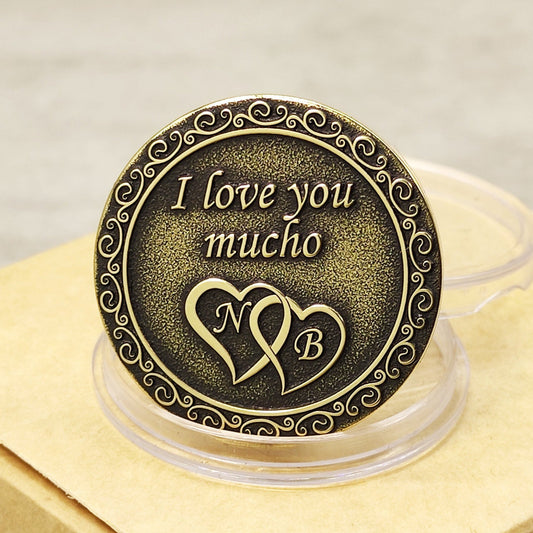 Brass Love Coin with Engraving – Personalized Gift for Couples, Anniversary or Valentine’s Day