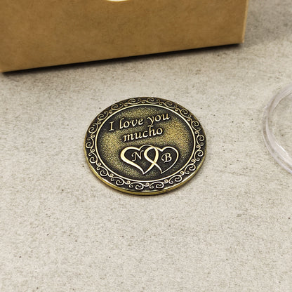 Brass Love Coin with Engraving – Personalized Gift for Couples, Anniversary or Valentine’s Day