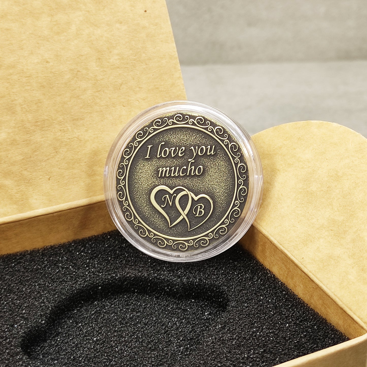 Brass Love Coin with Engraving – Personalized Gift for Couples, Anniversary or Valentine’s Day