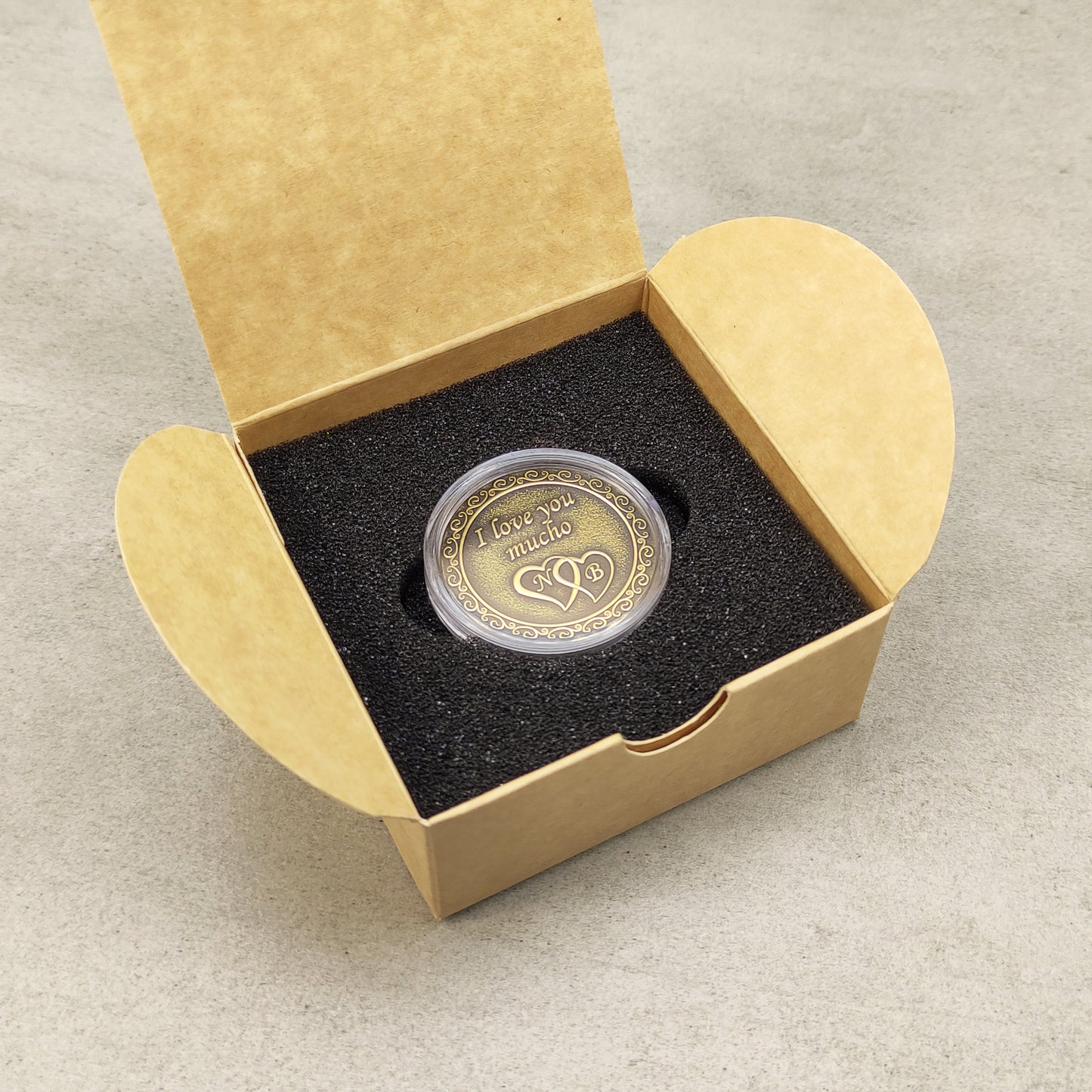 Brass Love Coin with Engraving – Personalized Gift for Couples, Anniversary or Valentine’s Day