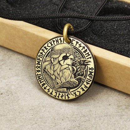 Brass Odin Coin Pendant with Runes and Personalization