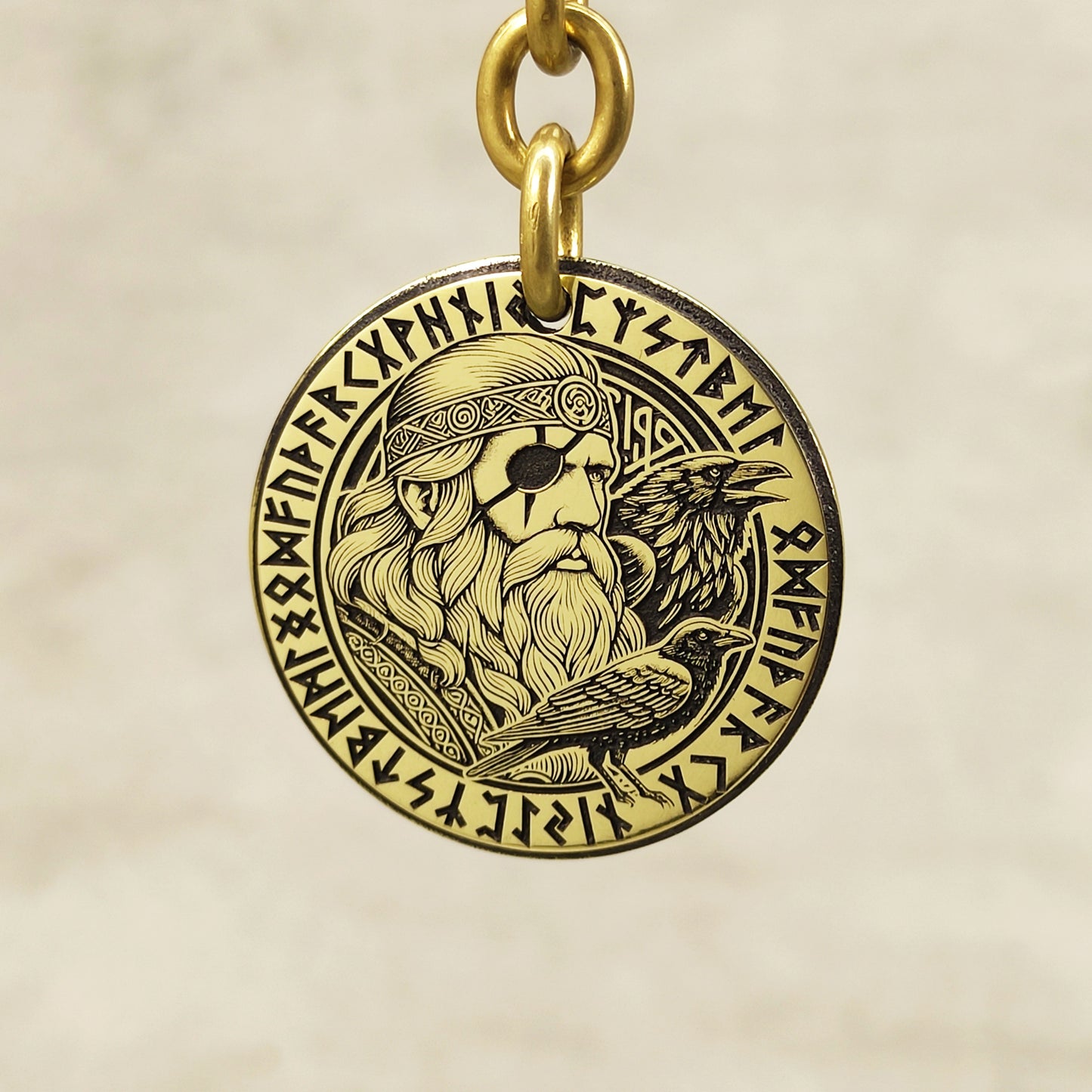 Brass Keychain Coin "Odin with Ravens" – Personalized Norse Protection Amulet