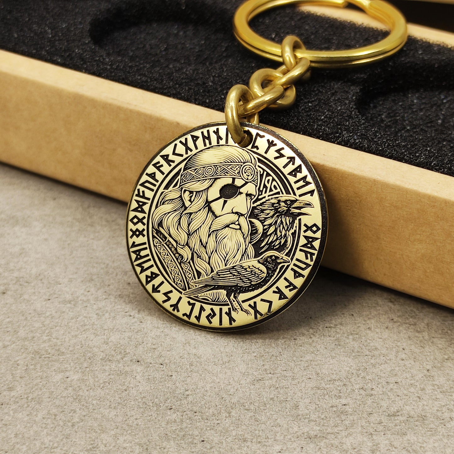 Brass Keychain Coin "Odin with Ravens" – Personalized Norse Protection Amulet