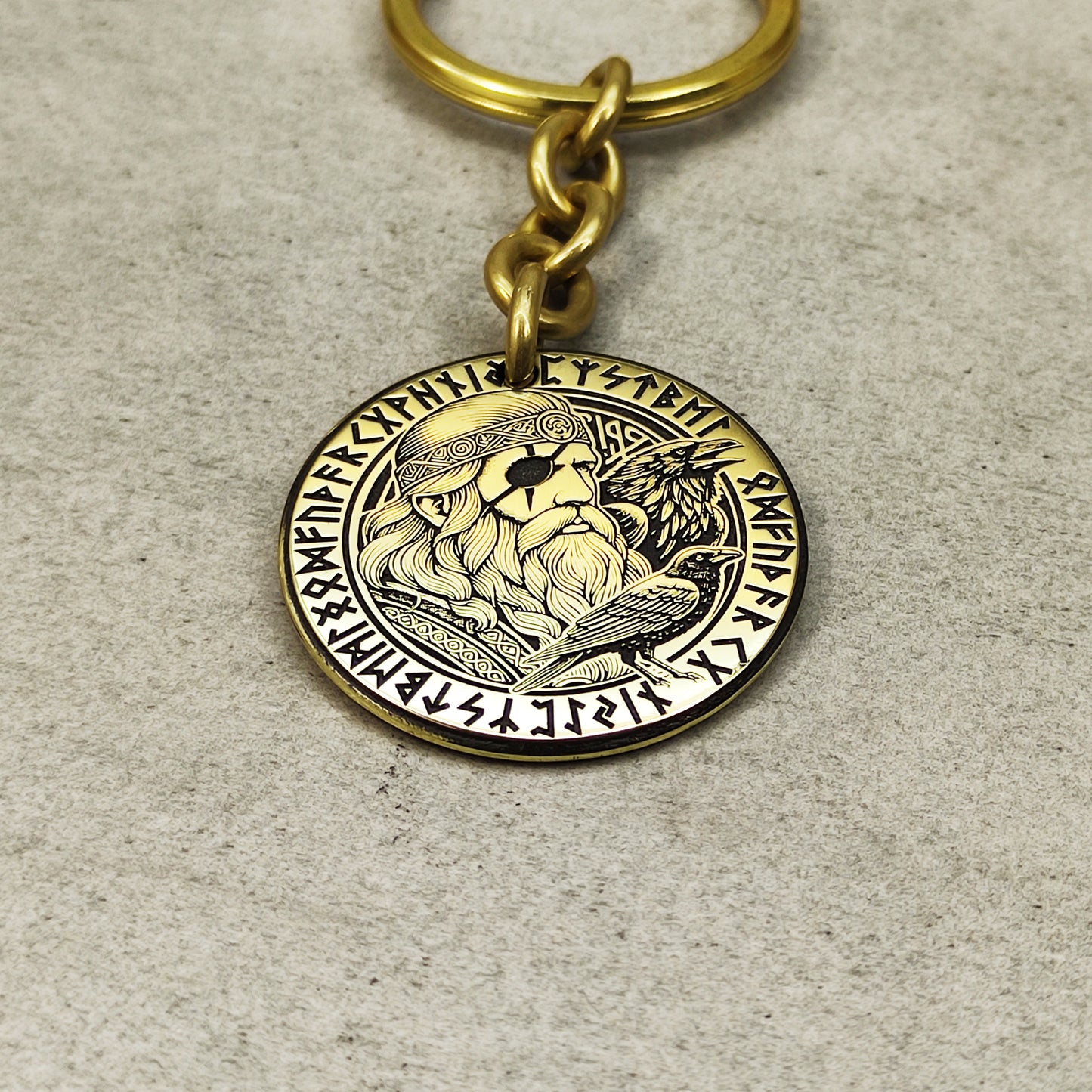 Brass Keychain Coin "Odin with Ravens" – Personalized Norse Protection Amulet