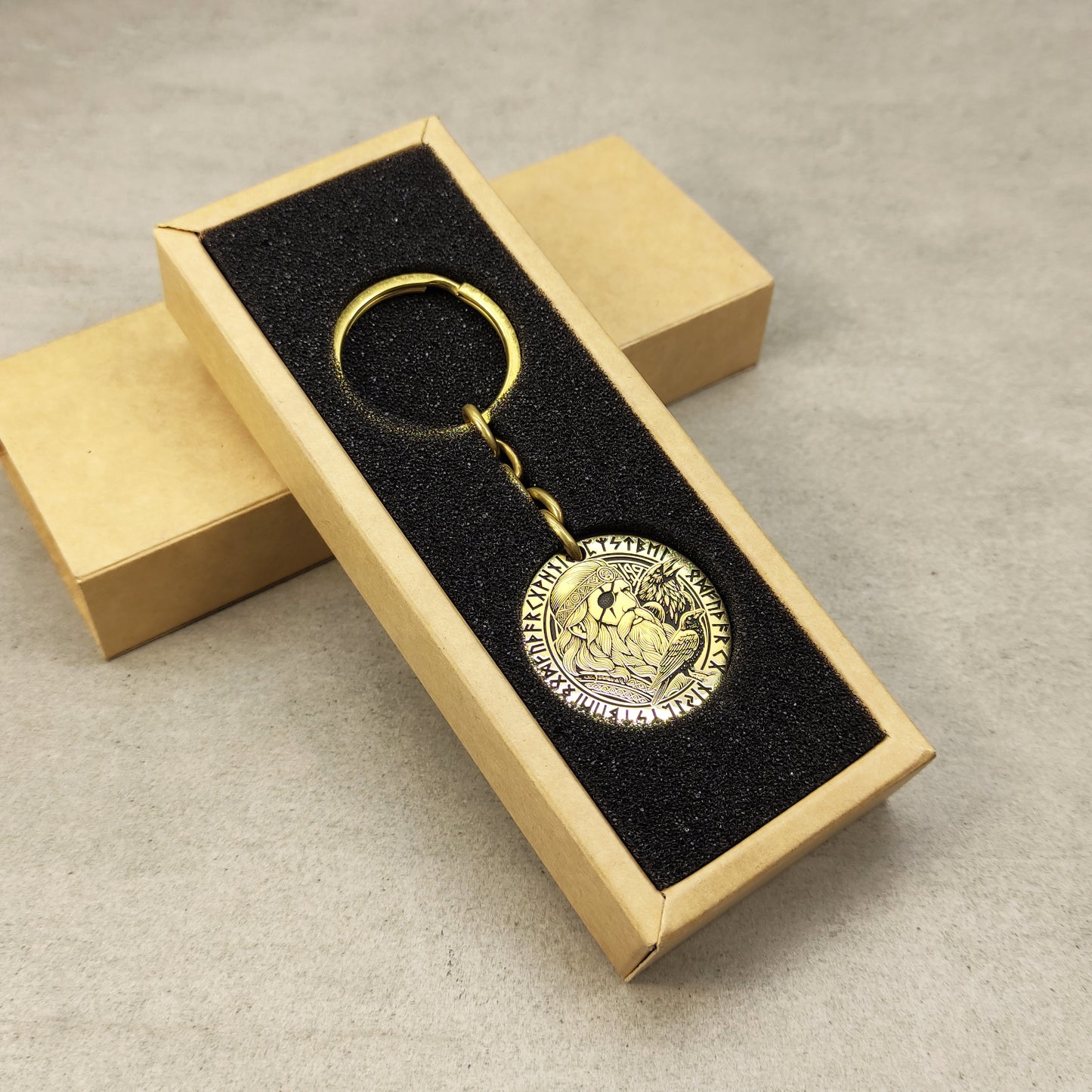 Brass Keychain Coin "Odin with Ravens" – Personalized Norse Protection Amulet