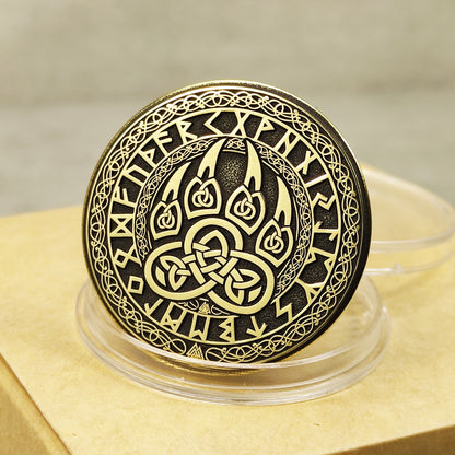 Brass Coin "Bear Paw" — Scandinavian Amulet of Strength, Courage, and Protection