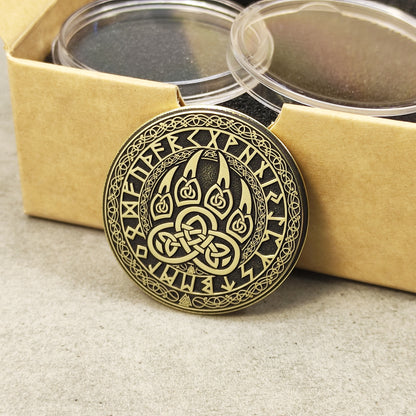 Brass Coin "Bear Paw" — Scandinavian Amulet of Strength, Courage, and Protection