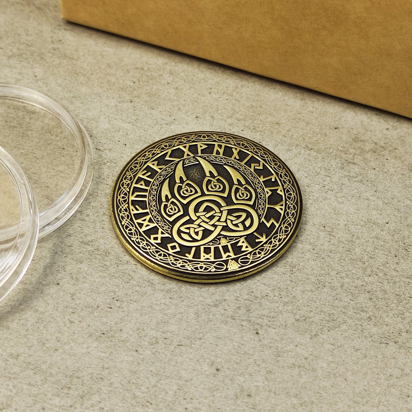 Brass Coin "Bear Paw" — Scandinavian Amulet of Strength, Courage, and Protection