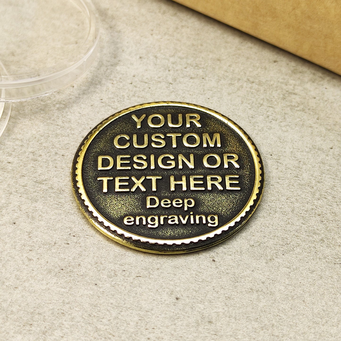 Custom Brass Coin with Deep Engraving – Personalized Design or Text Made to Order
