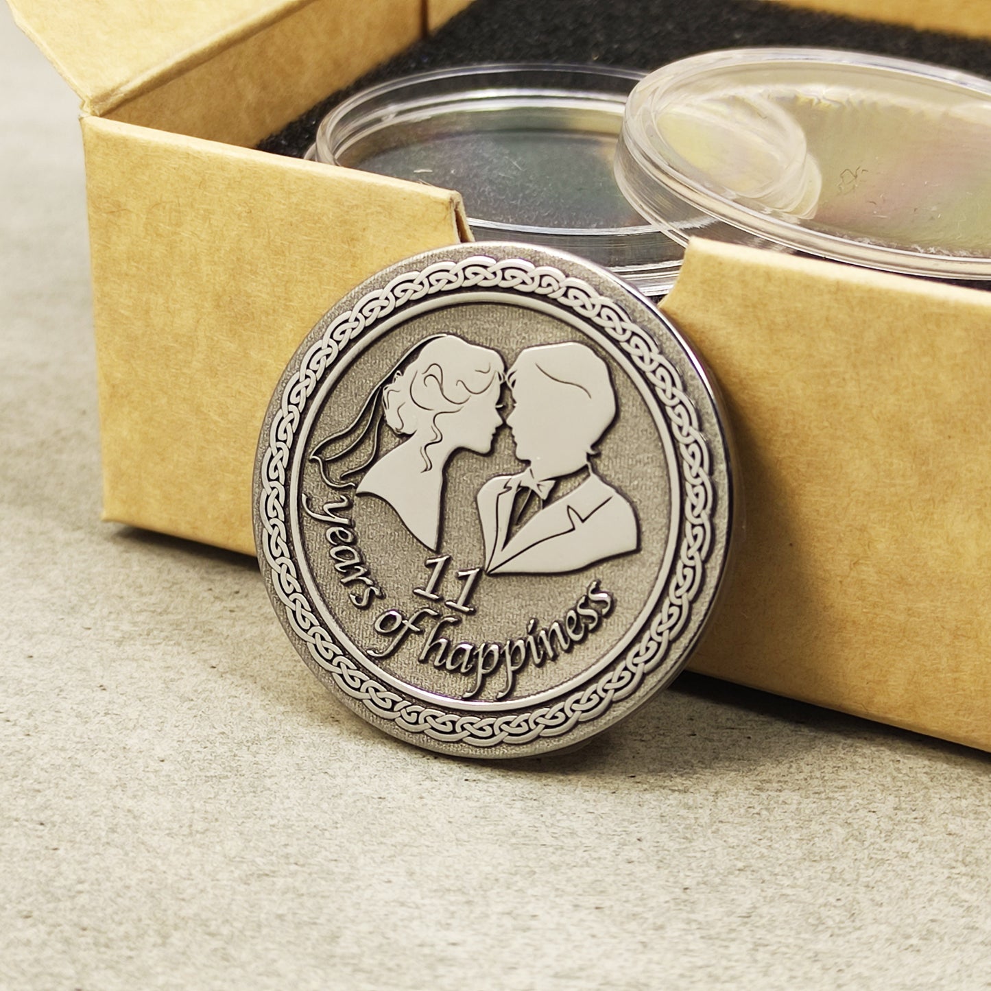 Steel Gift Coin for 11th Wedding Anniversary - Personalized Steel Wedding Keepsake