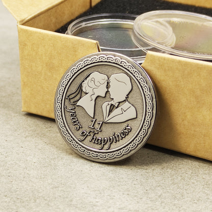 Steel Gift Coin for 11th Wedding Anniversary - Personalized Steel Wedding Keepsake