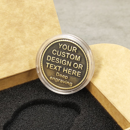 Custom Brass Coin with Deep Engraving – Personalized Design or Text Made to Order