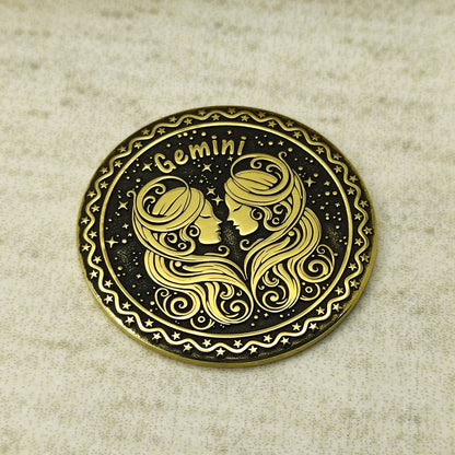 Brass Gemini Coin with Engraving and Personalization Option