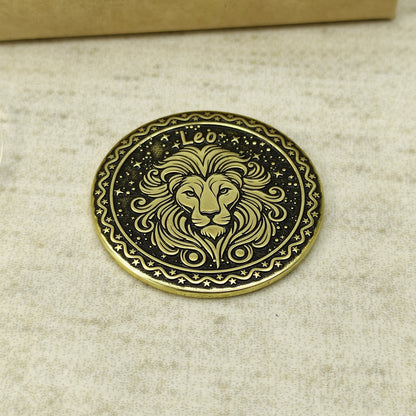 Leo Brass Zodiac Medal — Custom Engraved Personalized Gift
