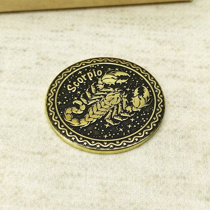 Brass Scorpio Zodiac Coin with Personalization – Premium Astrological Gift