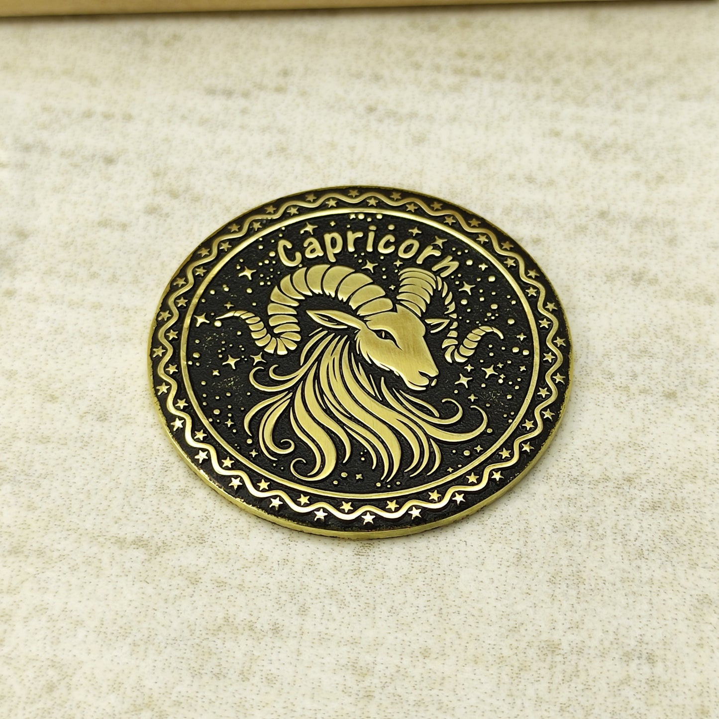 Brass Capricorn Zodiac Coin – Personalized Engraved Astrological Gift