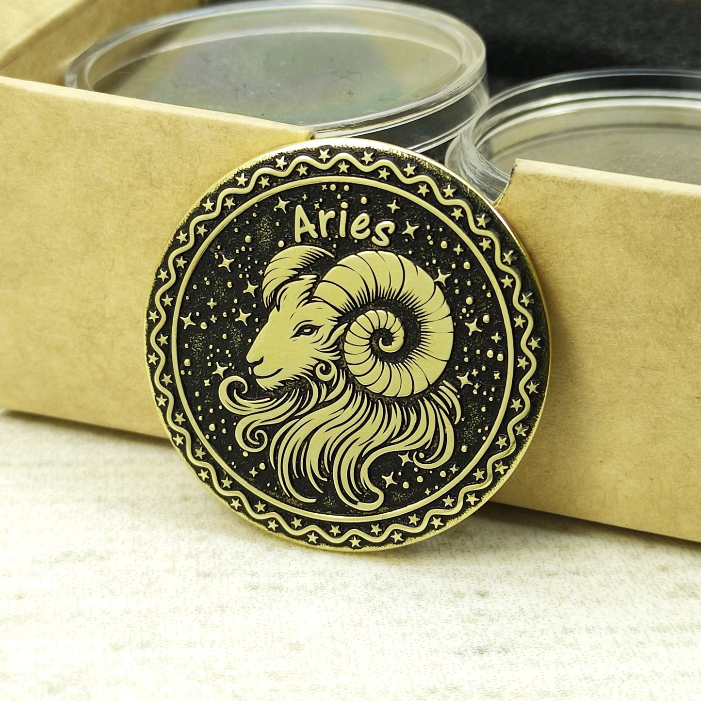 Brass Zodiac Coin Aries with Personalization