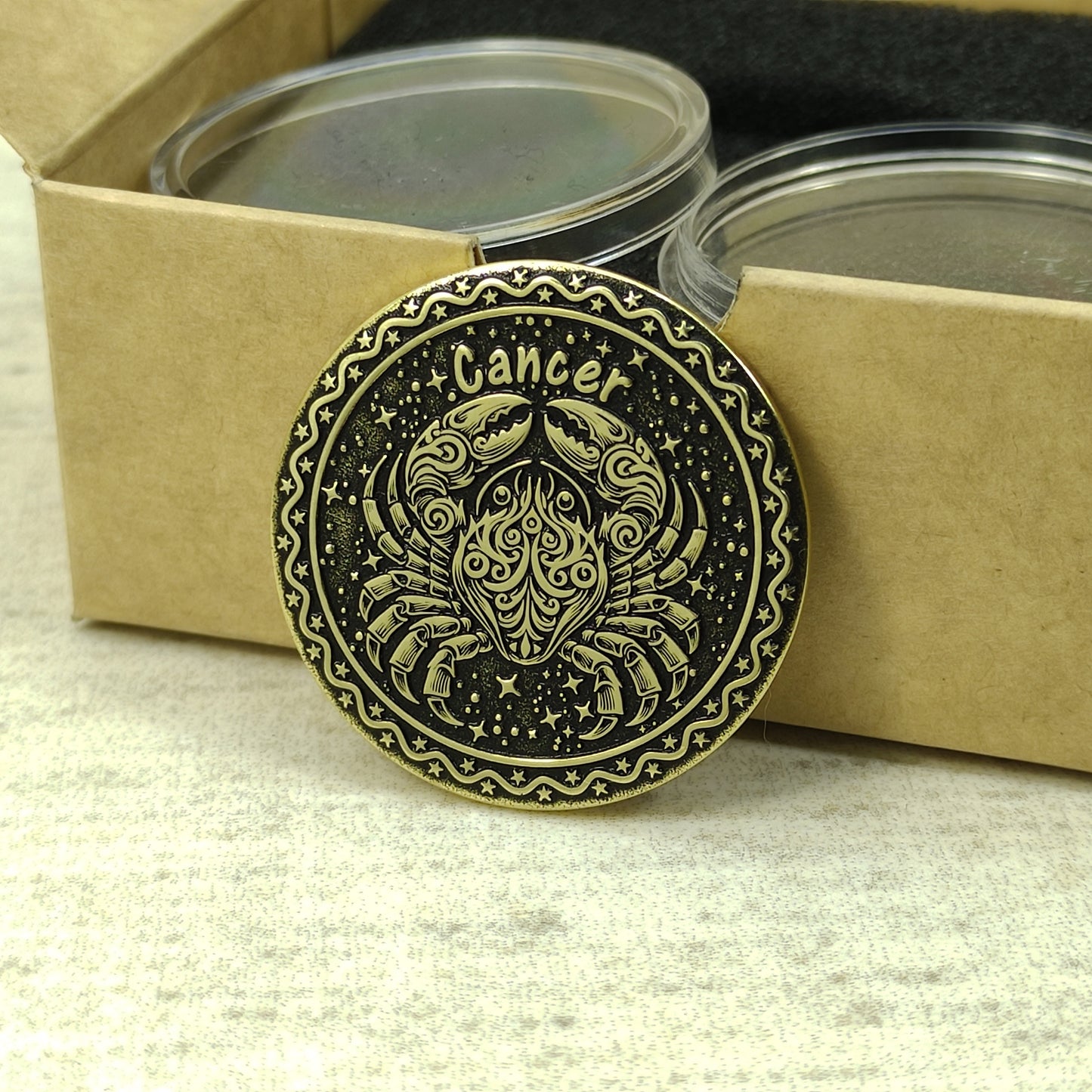 Brass Zodiac Coin Cancer — Personalized Gift with Engraving