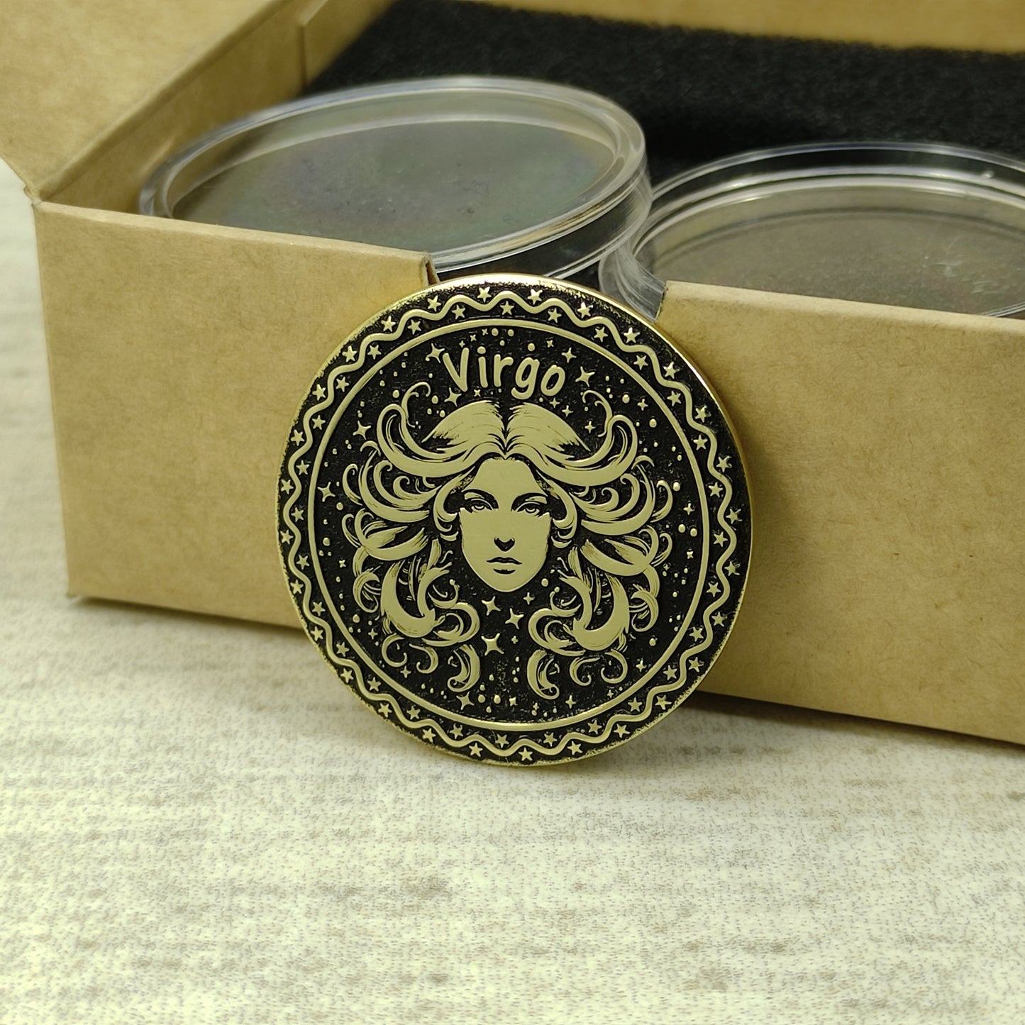 Virgo Brass Zodiac Coin — Custom Engraved Astrological Talisman