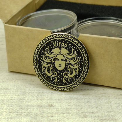 Virgo Brass Zodiac Coin — Custom Engraved Astrological Talisman