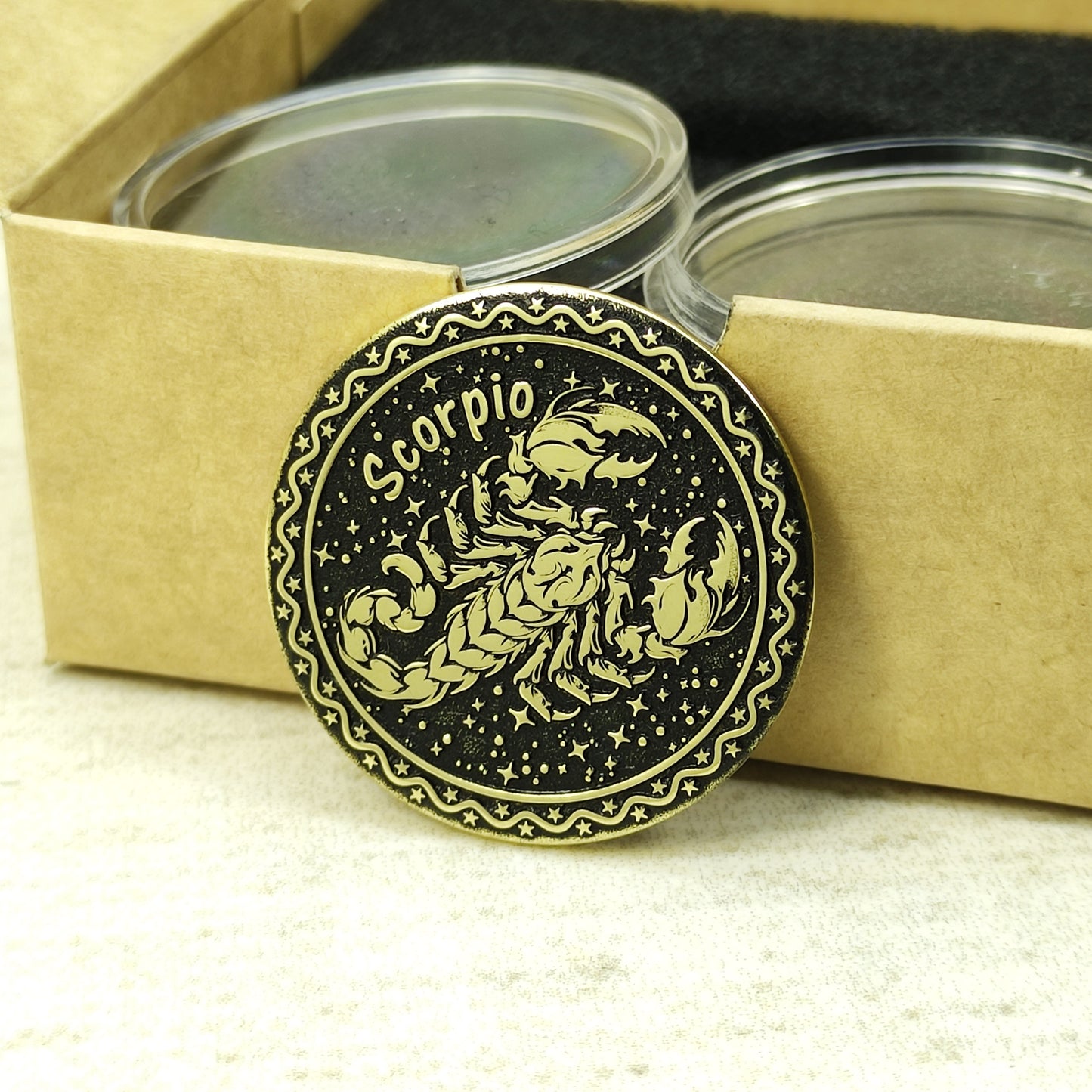 Brass Scorpio Zodiac Coin with Personalization – Premium Astrological Gift