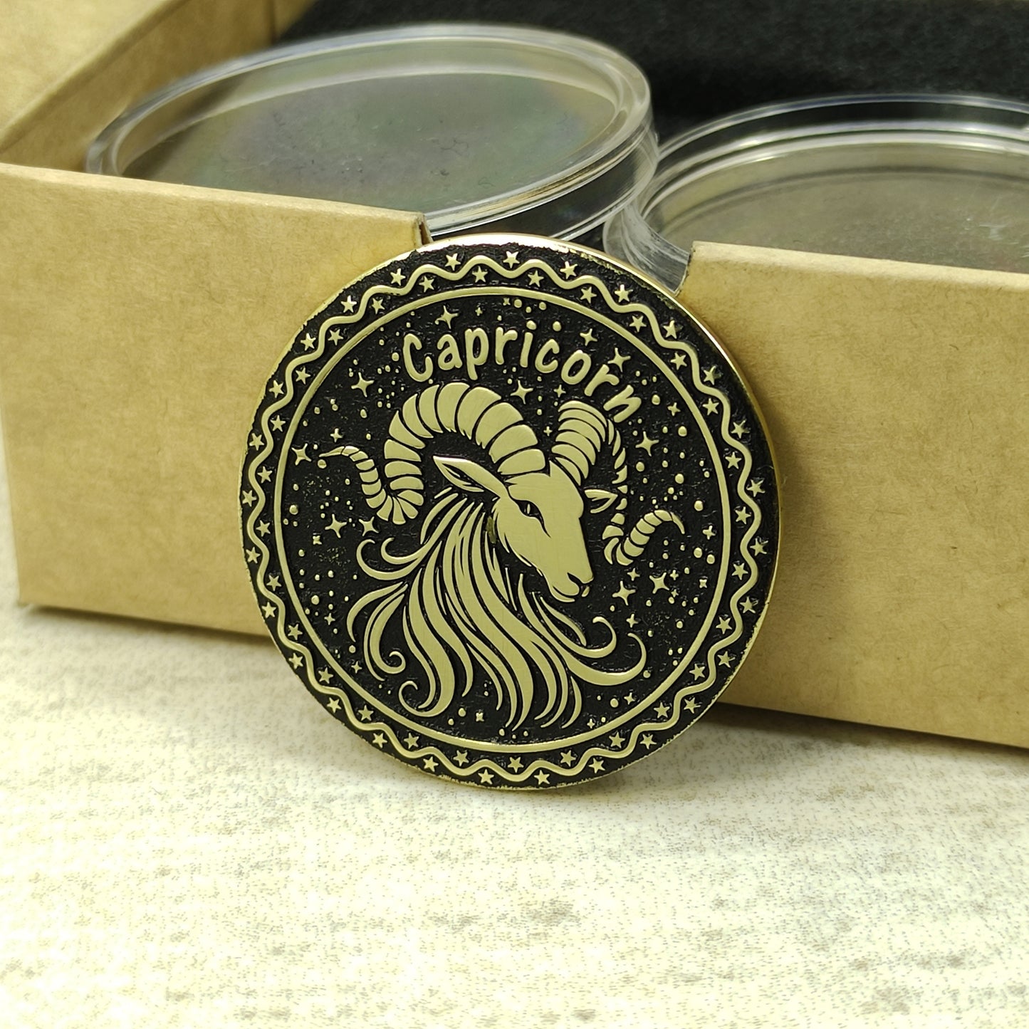 Brass Capricorn Zodiac Coin – Personalized Engraved Astrological Gift
