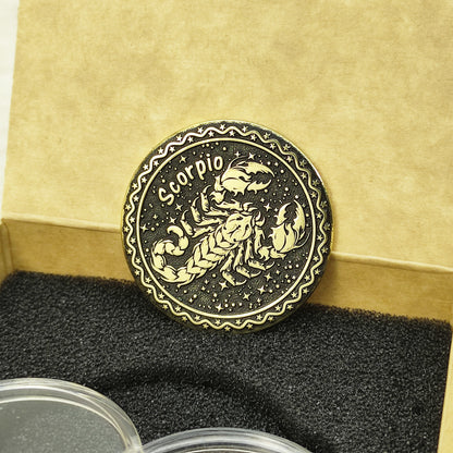 Brass Scorpio Zodiac Coin with Personalization – Premium Astrological Gift