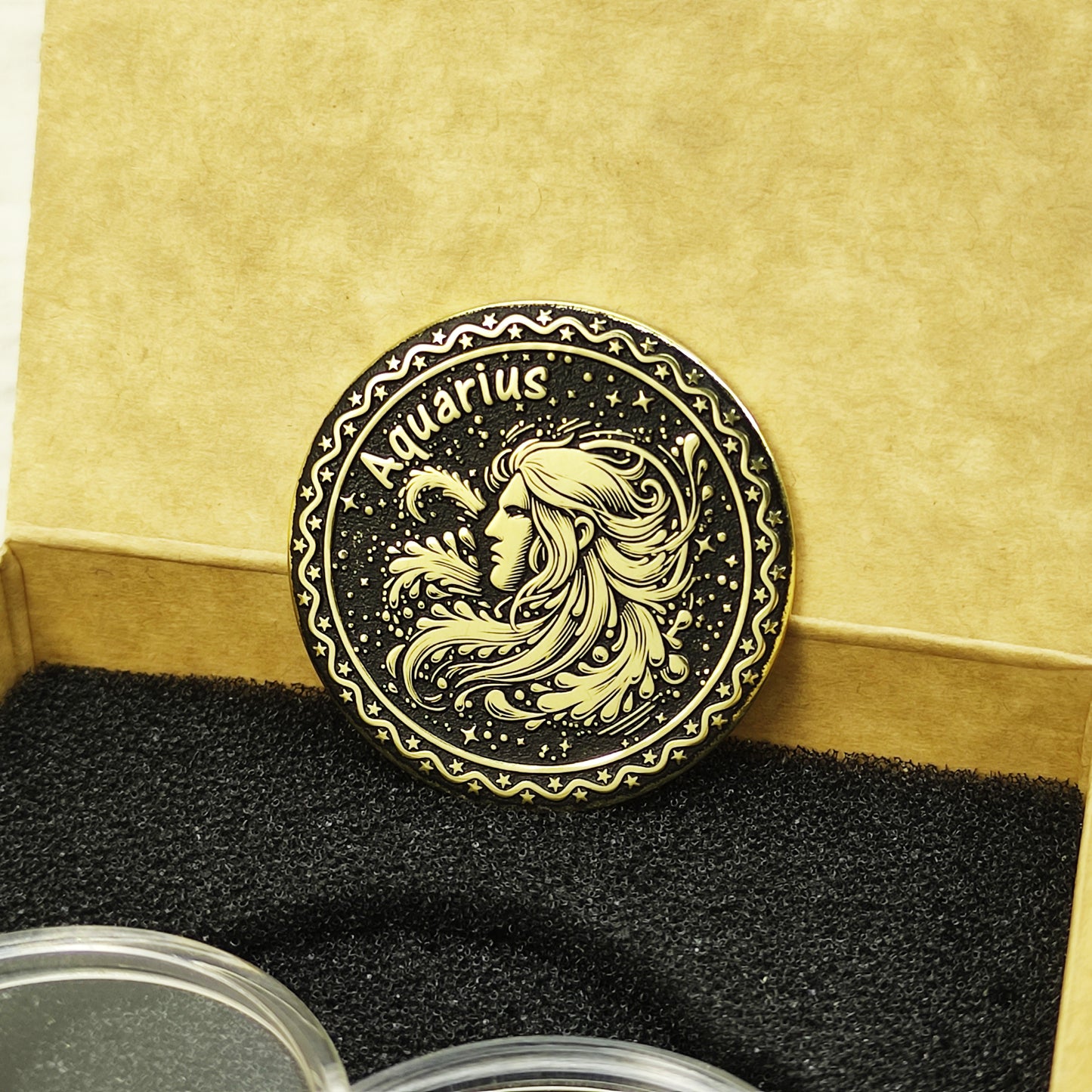 Brass Aquarius Zodiac Coin – Personalized Engraved Astrological Gift