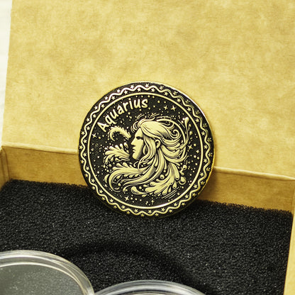 Brass Aquarius Zodiac Coin – Personalized Engraved Astrological Gift