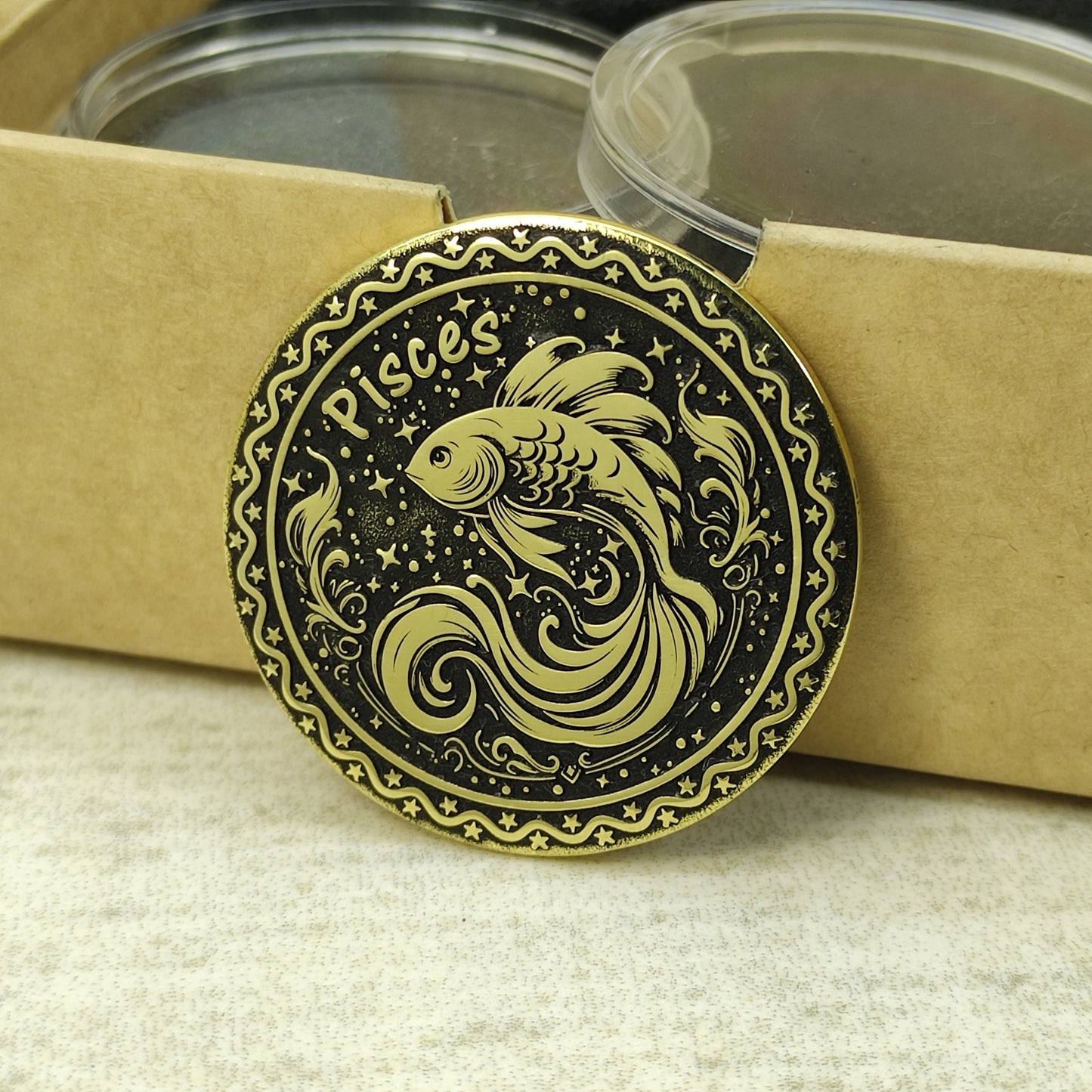Personalized Brass Pisces Coin – Unique Zodiac Talisman Gift