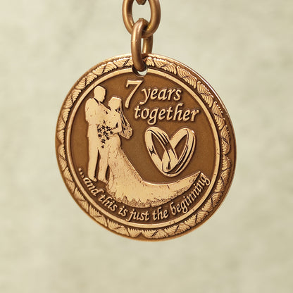 Copper Keychain Coin "7 Years Together" — Personalized 7th Wedding Anniversary Gift