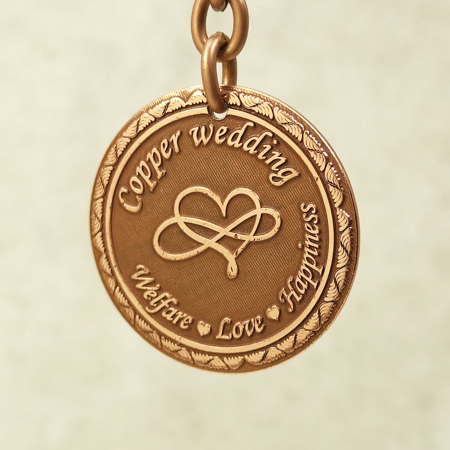 Copper Wedding 7th Anniversary Personalized Copper Coin Keychain - Gift for Couple