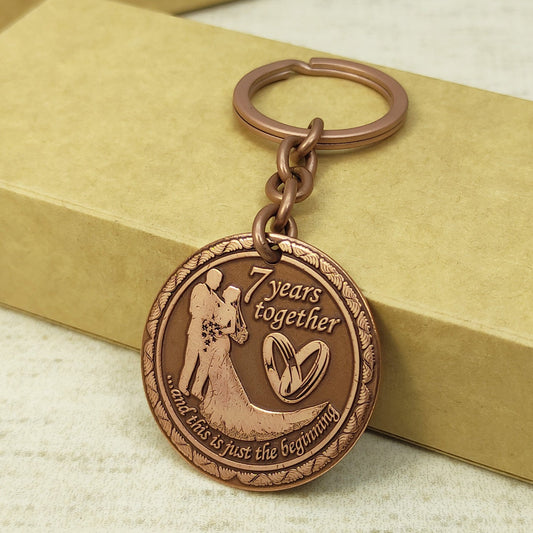 Copper Keychain Coin "7 Years Together" — Personalized 7th Wedding Anniversary Gift