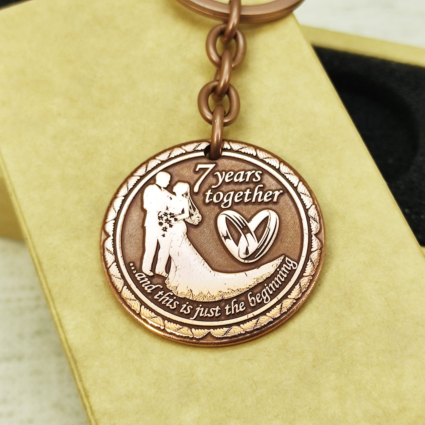 Copper Keychain Coin "7 Years Together" — Personalized 7th Wedding Anniversary Gift