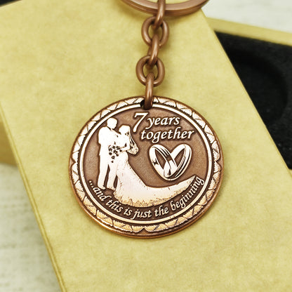Copper Keychain Coin "7 Years Together" — Personalized 7th Wedding Anniversary Gift