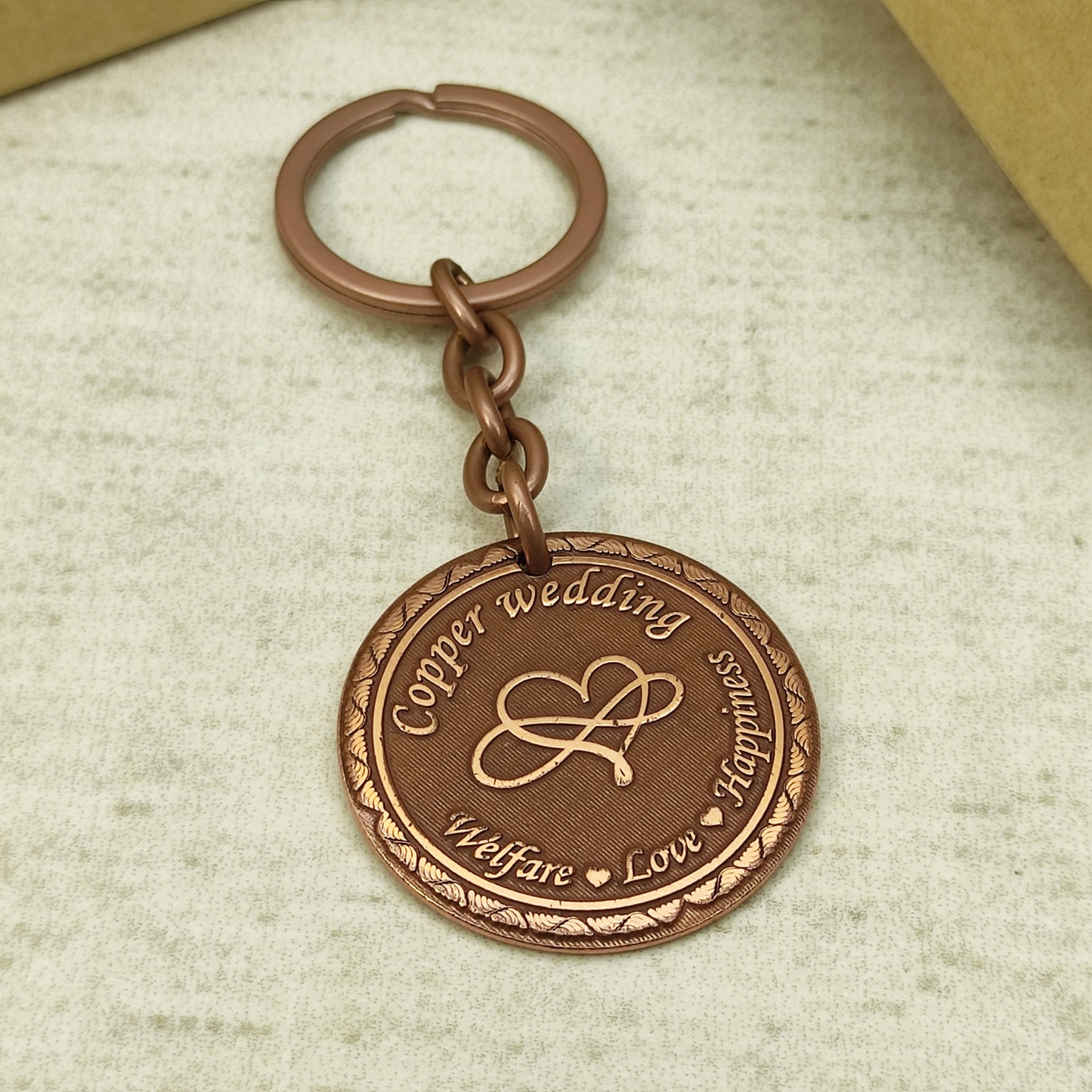 Copper Wedding 7th Anniversary Personalized Copper Coin Keychain - Gift for Couple