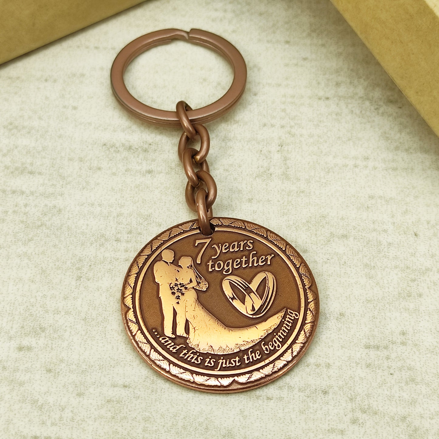 Copper Keychain Coin "7 Years Together" — Personalized 7th Wedding Anniversary Gift