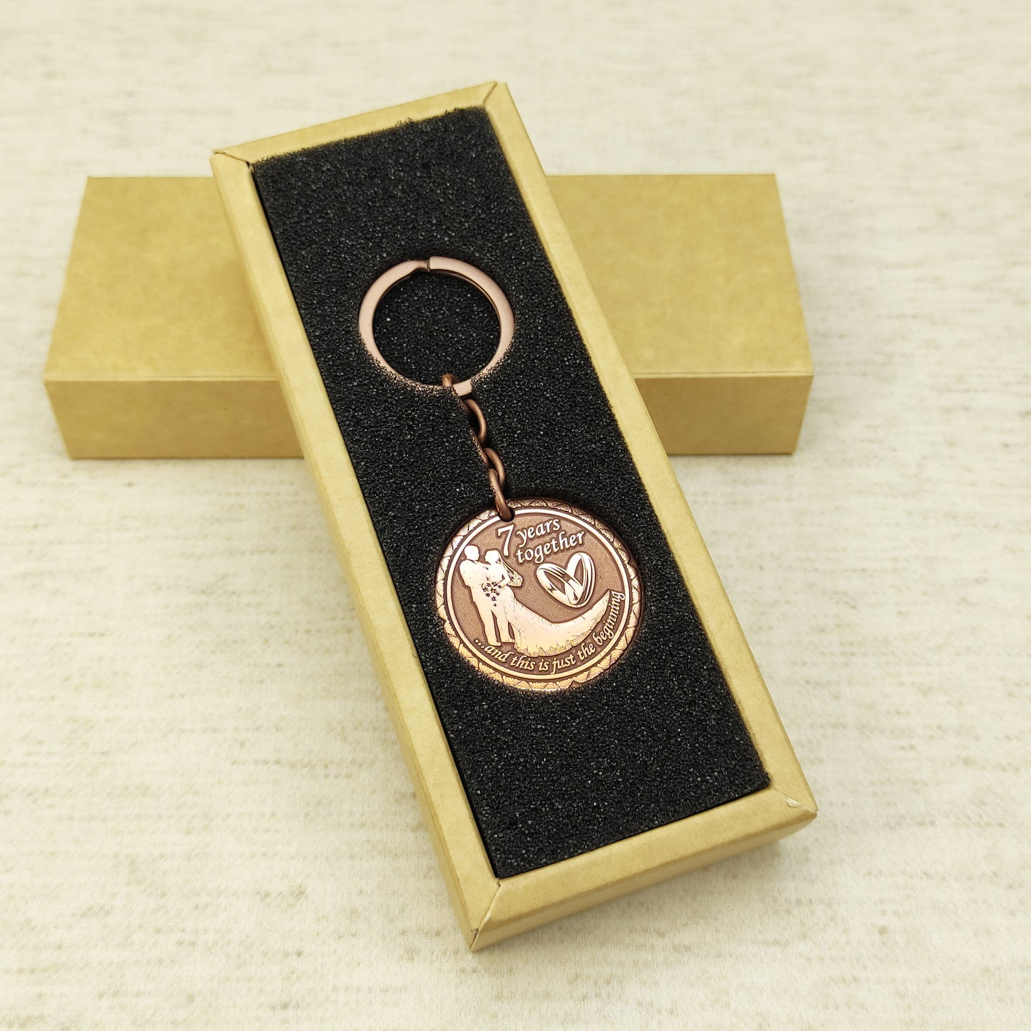 Copper Keychain Coin "7 Years Together" — Personalized 7th Wedding Anniversary Gift