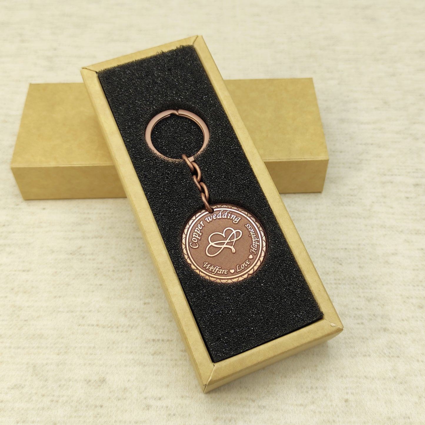 Copper Wedding 7th Anniversary Personalized Copper Coin Keychain - Gift for Couple