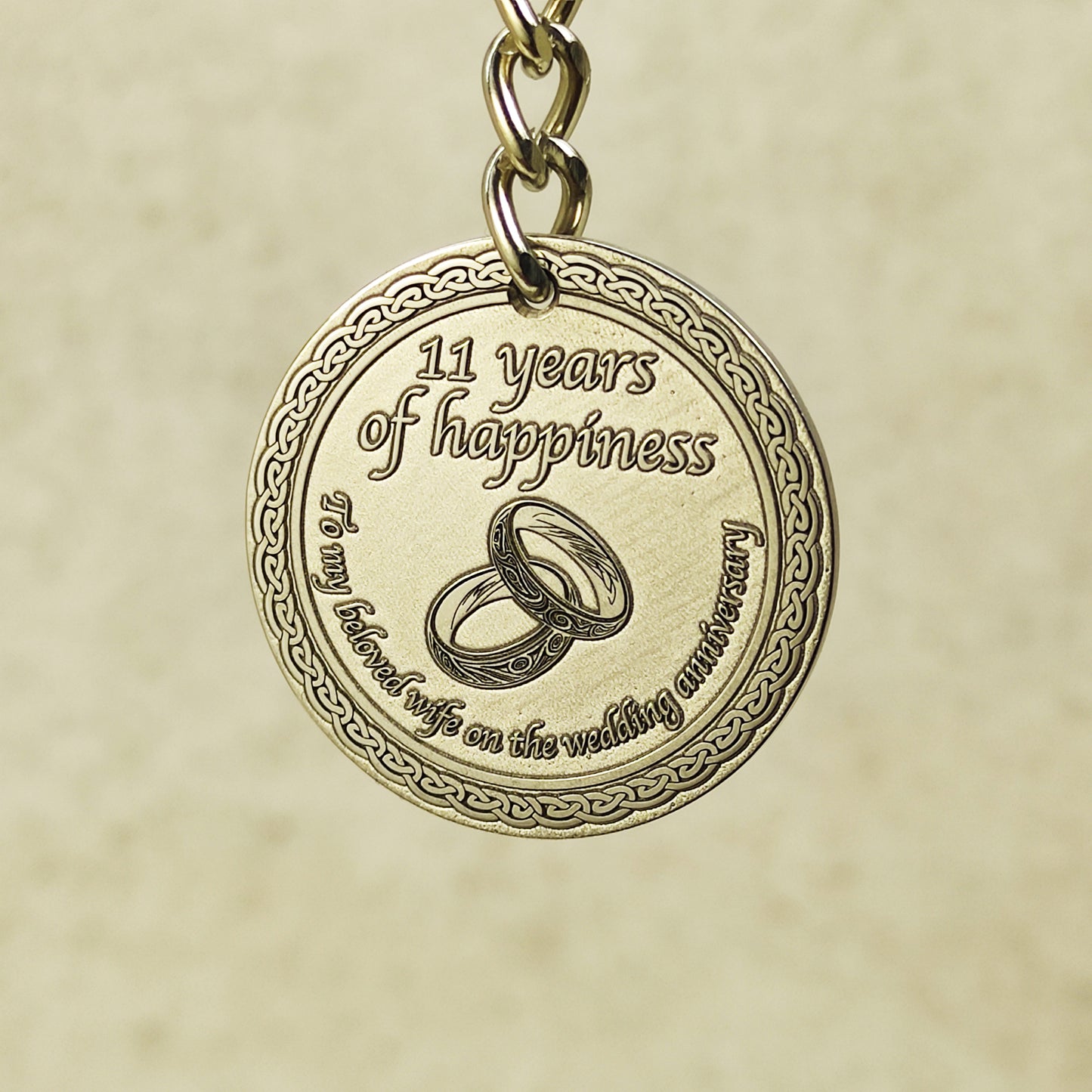 Stainless Steel 11th Wedding Anniversary Coin Keychain - Personalized Engraved Gift for Wife