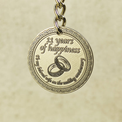 Stainless Steel 11th Wedding Anniversary Coin Keychain - Personalized Engraved Gift for Wife
