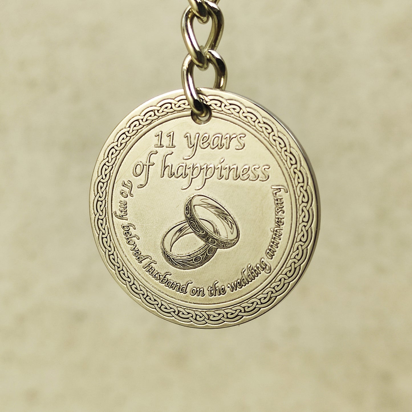 Stainless Steel 11th Wedding Anniversary Coin Keychain - Personalized Engraved Gift for Husband