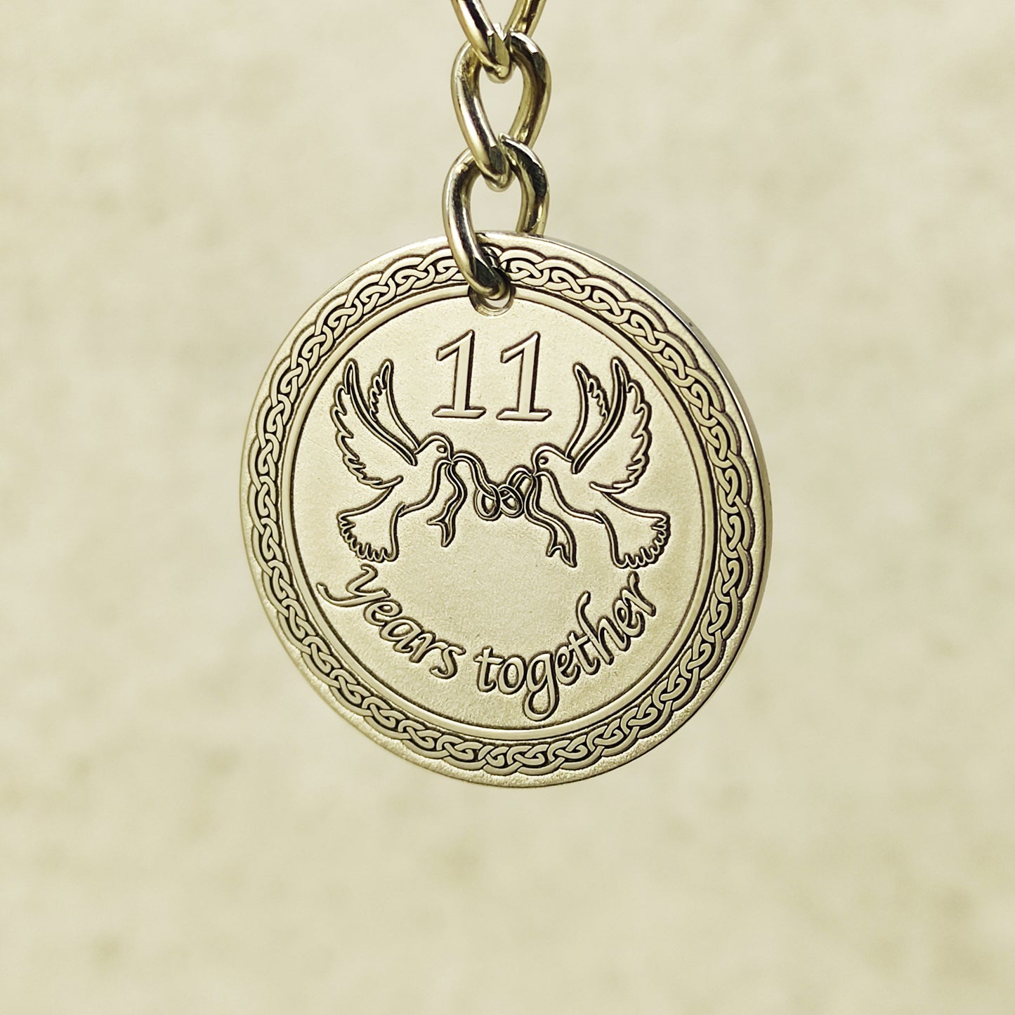 Personalized Steel Coin Keychain for 11th Wedding Anniversary - Steel Anniversary Gift for Couple