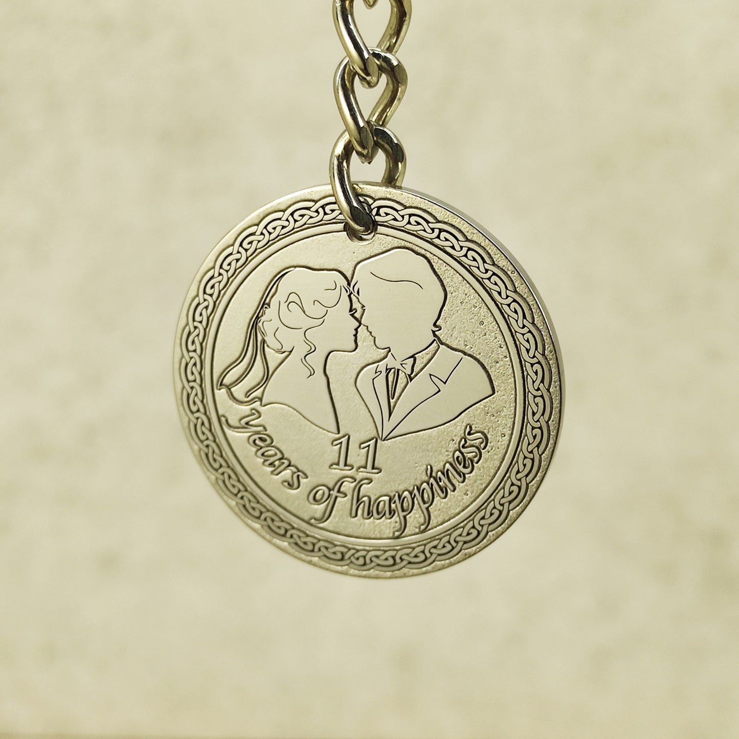 Stainless Steel 11th Wedding Anniversary Coin Keychain - Personalized Engraved Gift for Steel Anniversary