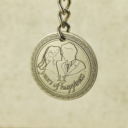 Stainless Steel 11th Wedding Anniversary Coin Keychain - Personalized Engraved Gift for Steel Anniversary