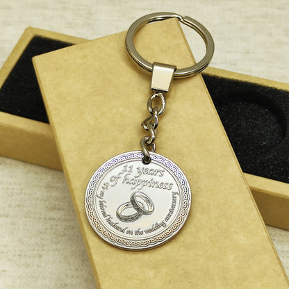 Stainless Steel 11th Wedding Anniversary Coin Keychain - Personalized Engraved Gift for Husband